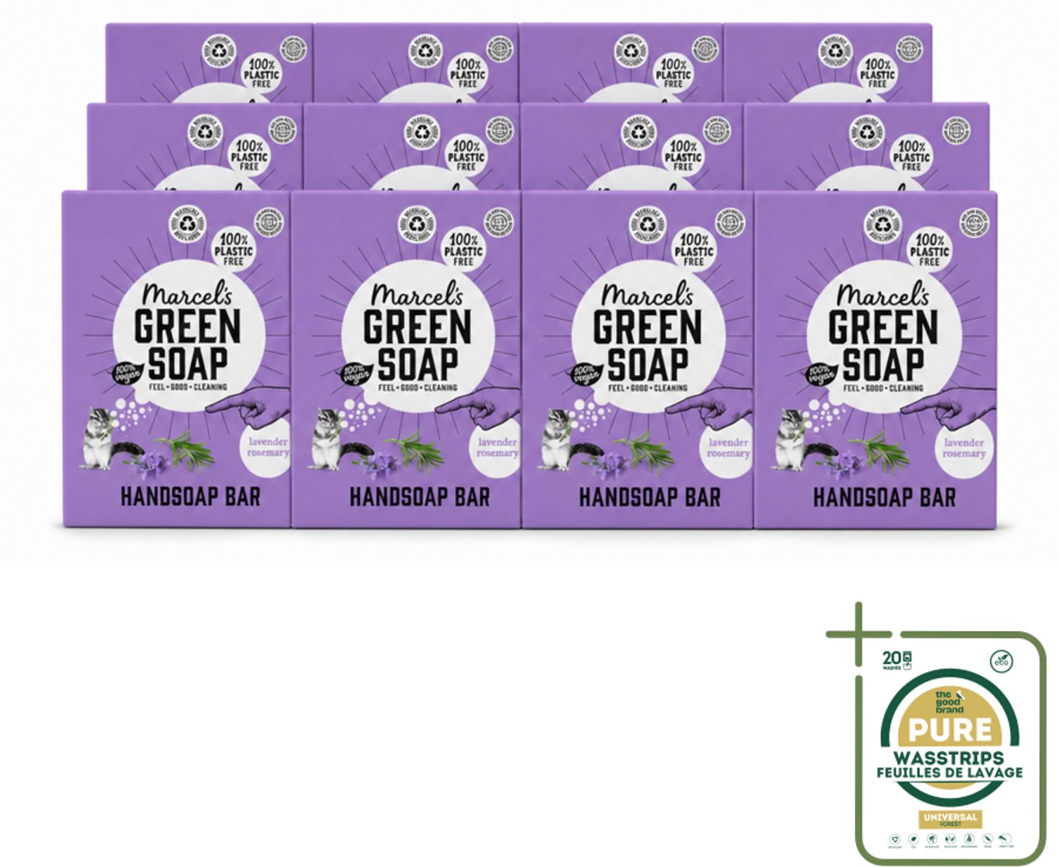 12 x Marcel's Green Soap - Handzeep Bar - Lavendel & Rozemarijn - Zachte verzorging - 90 gr - Wasstrips - Handzeep Bar - Lavendel En Rozemarijn - Natuurlijke Handzeep - Vegan Handzeep - Duurzame Handzeep