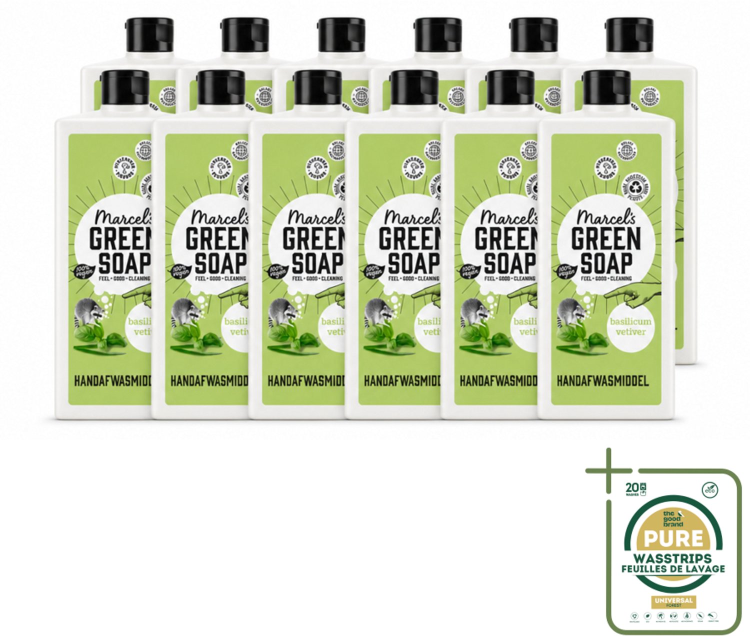 12 x Marcel's Green Soap - Afwasmiddel - Basilicum & Vetiver Gras - Plantaardig & duurzaam - 500 ml - Wasstrips - Afwasmiddel Basilicum Vetiver Gras - Plantaardig Afwasmiddel - Duurzaam Afwasmiddel - Natuurlijk Afwasmiddel - Afwasmiddel Voor Vaat