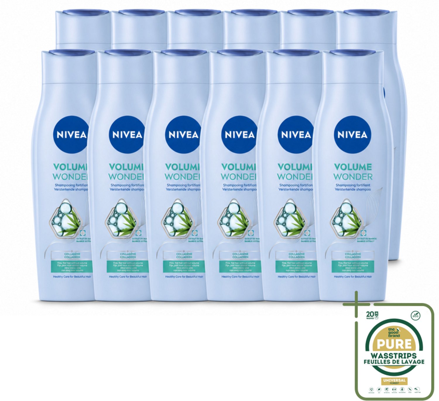 12 x NIVEA - Shampoo - Volumeverzorging - Versterkend - Gezonde Zorg - 250 ml - Wasstrips - Haar Volume - Volumeverzorging - Versterkend Haar - Fijn Haar - Futloos Haar