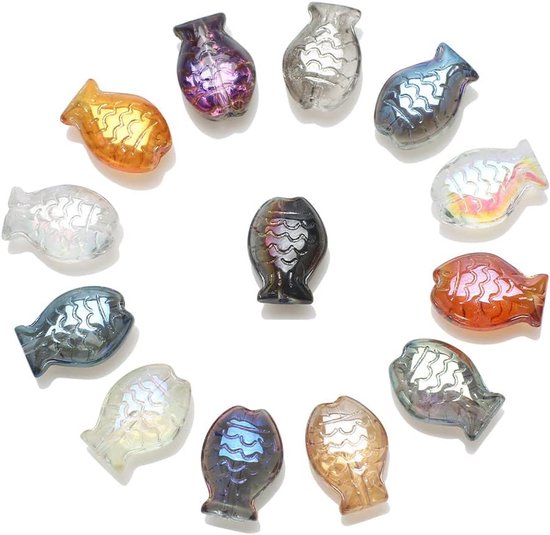 90 stuks kleurrijke glazen viskralen, 10 x 14 cm, losse glazen kralen met gat, glazen kralen om te rijgen, spacer-kralen voor armbanden, viskralen om te knutselen, voor doe-het-zelf sieraden, — afbeelding 3