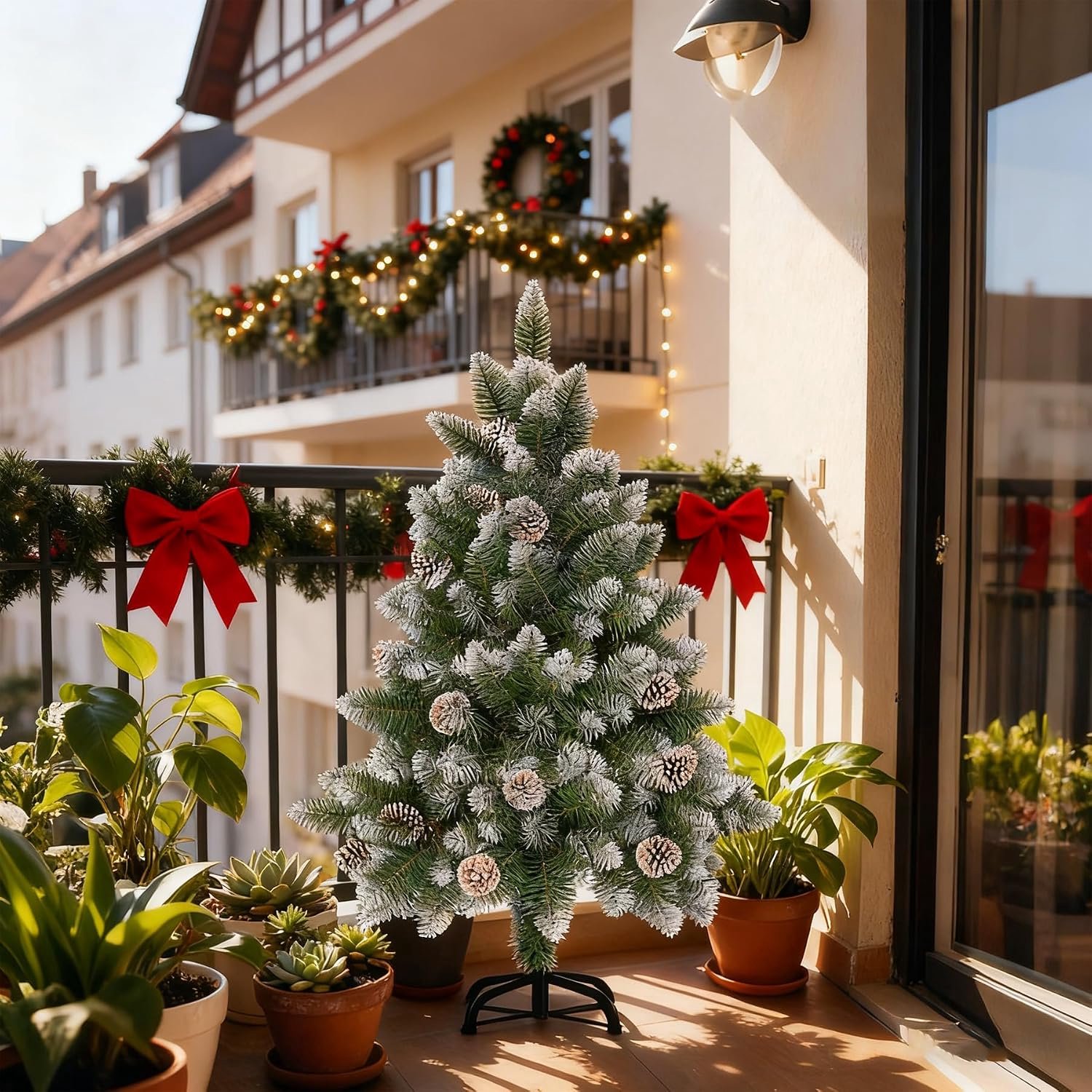 Froadp 150cm Kunstkerstboom met Stabiele Standaard en 300 Simulatie Takken Traditionele Kerstboom voor Kerst DIY Ambacht Feest Decoratie(PVC met sneeuweffect)