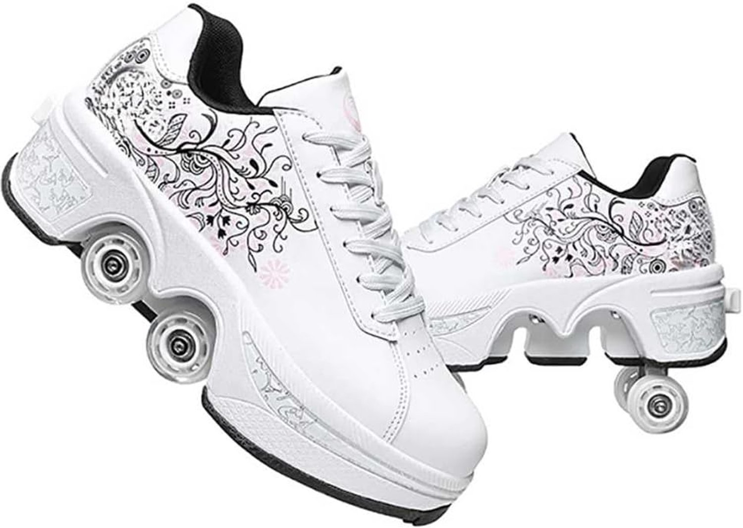 Rolschaatssneakers voor kinderen sneakers met wieltjes multifunctioneel 2-in-1 skates en schoenen sneakers met 4 wielen modieus verjaardagscadeau voor jongens en meisjes Zwart