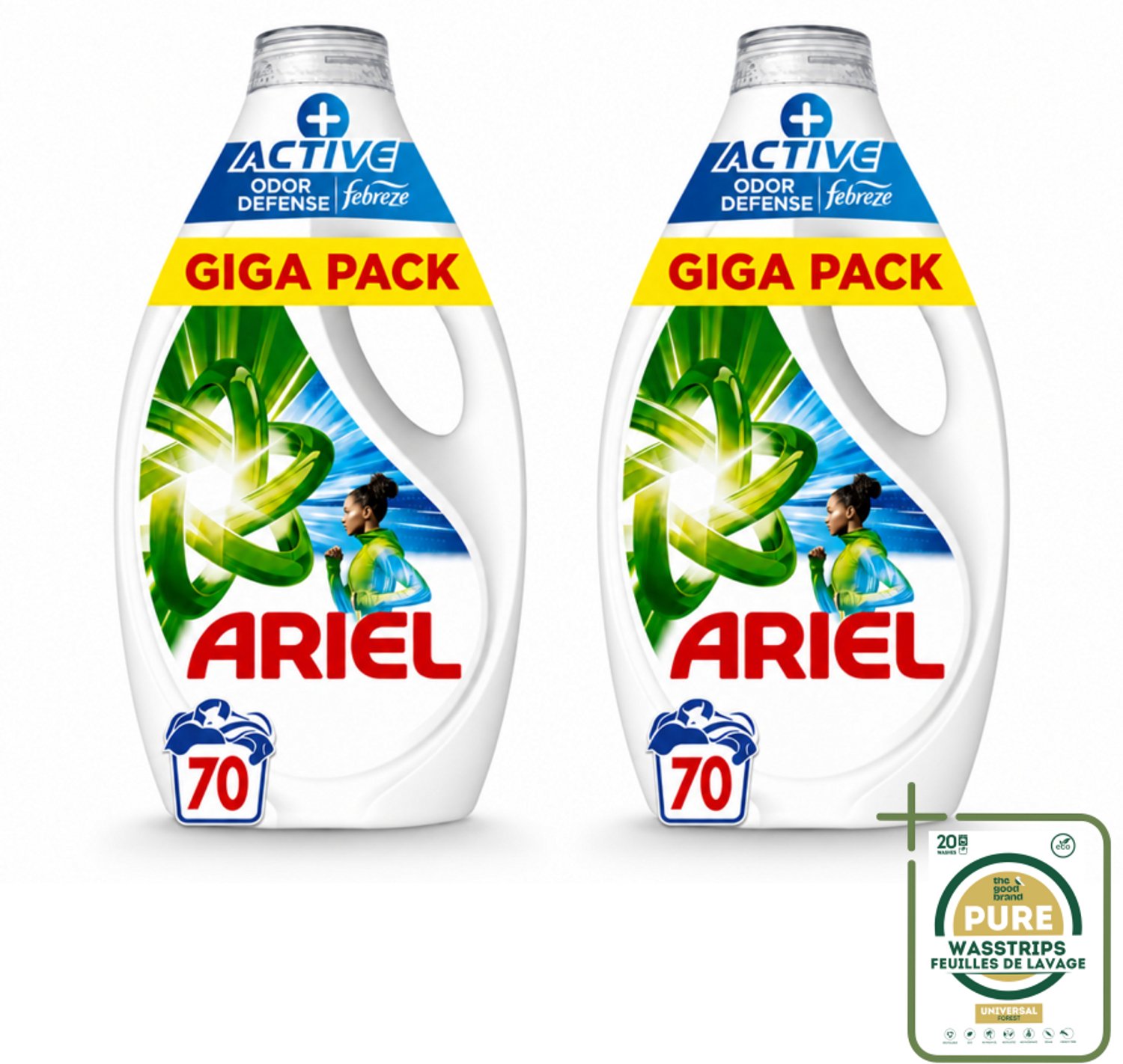 2 x Ariel - Vloeibaar Wasmiddel - +Actieve Odor Defense - 70 Wasbeurten - 3,15 liter - Wasstrips - Vloeibaar Wasmiddel - Geurbestrijding - Zweetgeuren Verwijderen - Frisheid - Koud Water Was