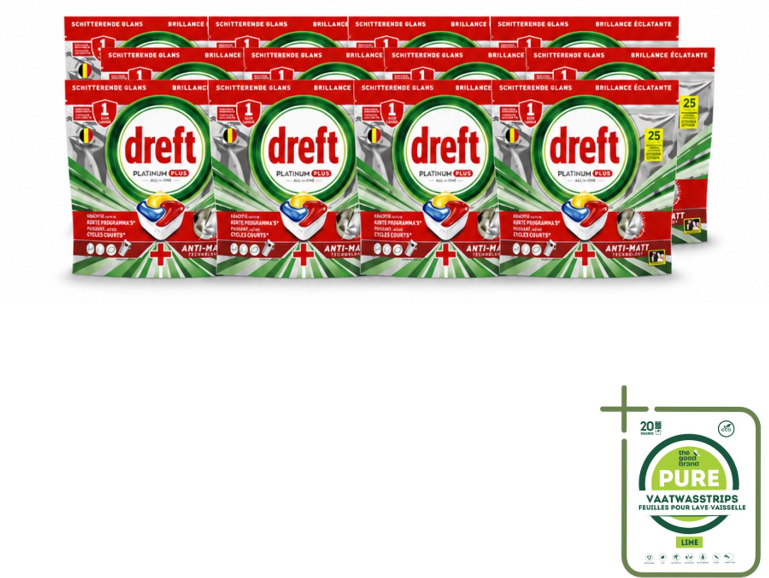 12 x Dreft - Vaatwastabletten - Platinum Plus All-in-One Citroen - Frisse geur - 25 Tabletten - Grootverpakking - Vaatwasmachine - Vaat Reinigen - Glans Herstellen - Anti-dofheid - Vaat Glans