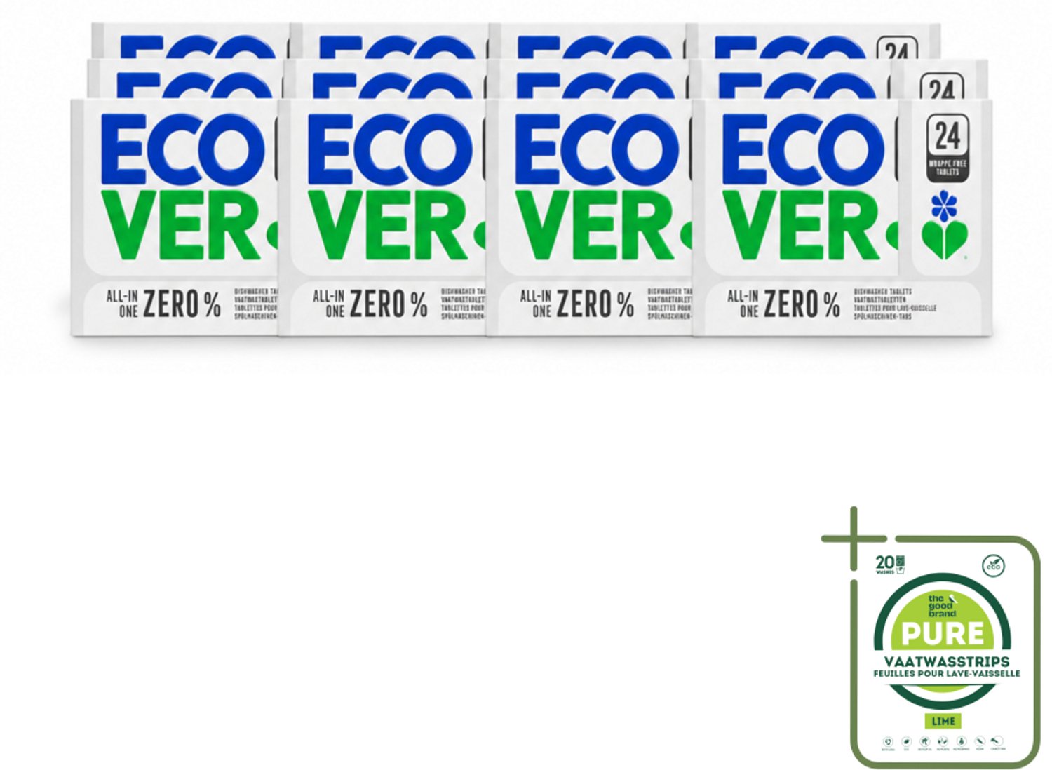 12 x Ecover - Vaatwastabletten All-in-One Zero% - 24 Tabs - Grootverpakking - Vaatwasmiddel - Vaatwastablet - Zero% Vaatwastablet - Gevoelige Vaatwasmiddel - Milieuvriendelijk Vaatwasmiddel