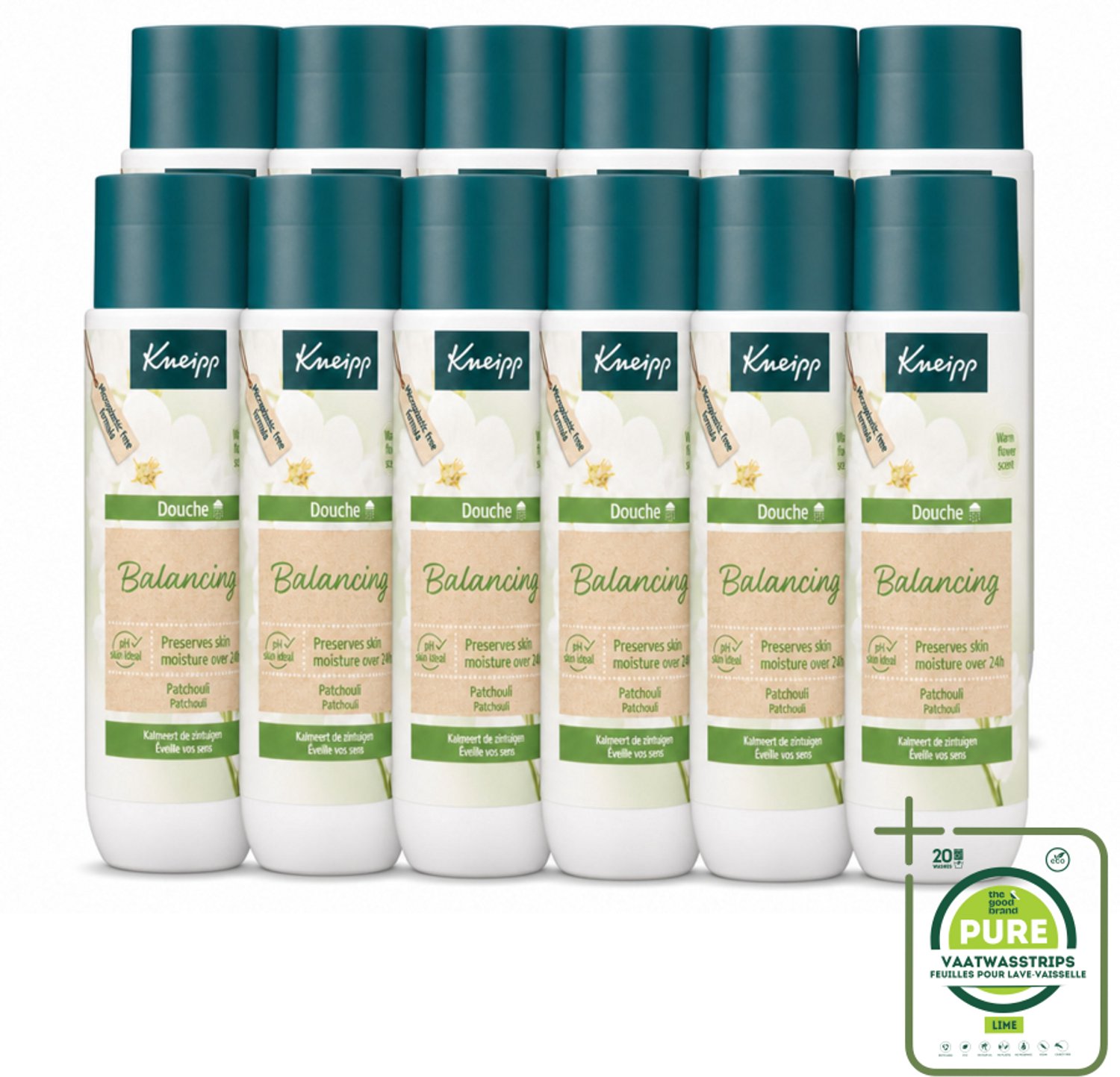12 x Kneipp - Douchegel - Patchouli - 200 ml - Grootverpakking - Vaatwasstrips - Douchegel Patchouli - Balans Huid - Ontspanning Onder De Douche - Natuurlijke Douchegel - Zachte Geur