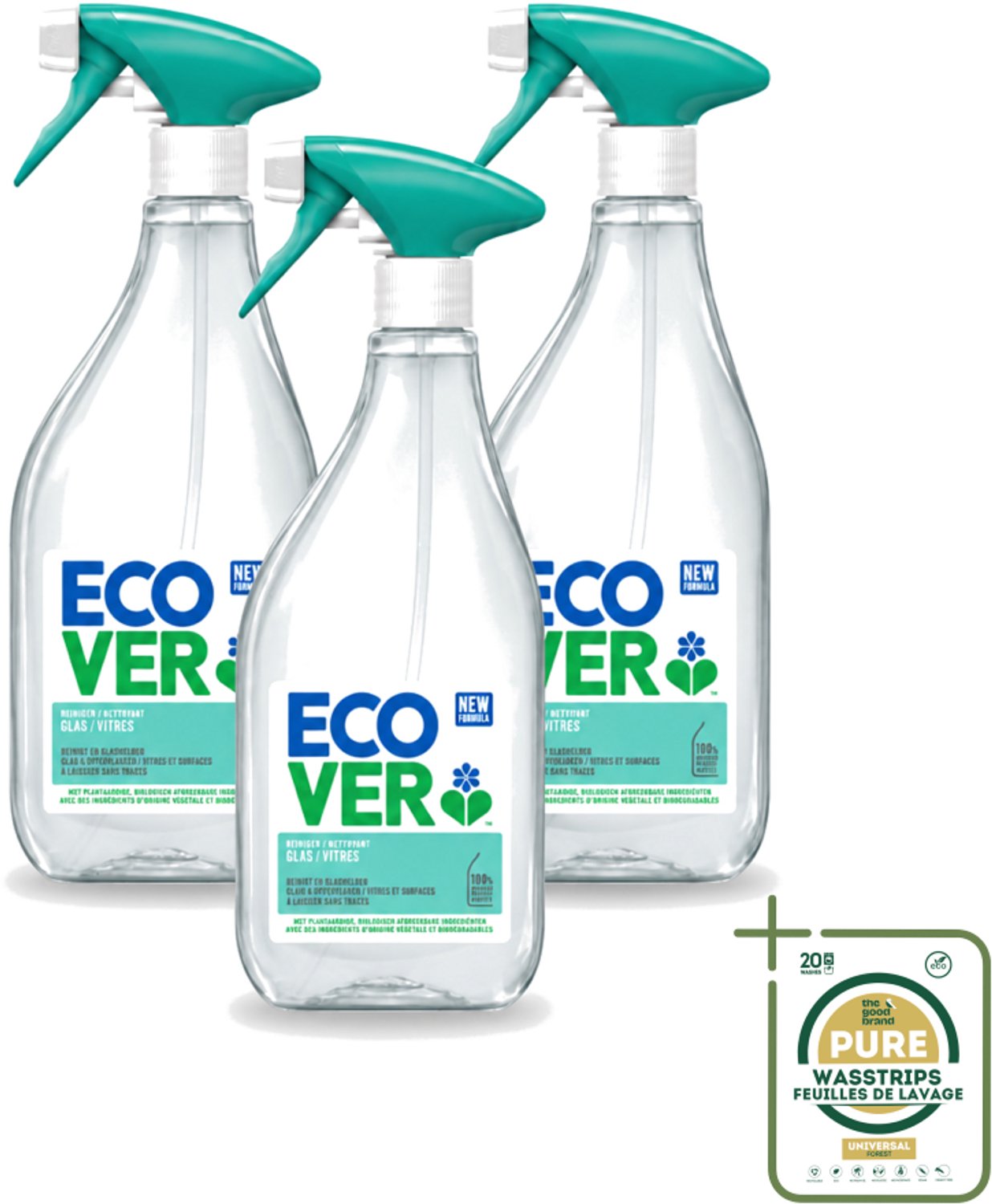 3 x Ecover - Glasreiniger Spray - 500 ml - Wasstrips - Glas Reinigen - Ruiten Reinigen - Spiegels Reinigen - Streepvrije Glans - Milieuvriendelijke Reiniger