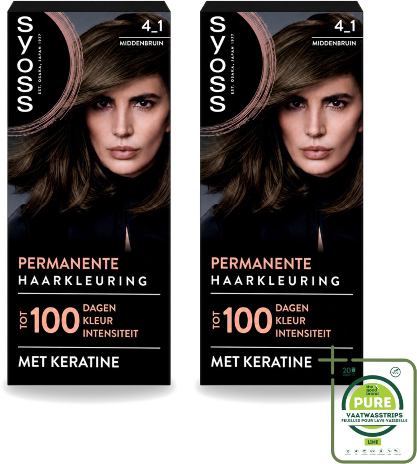 2 x SYOSS - Coloration 4-1 Middenbruin - Haarverf - Grijsdekking - Vermindert Haarbreuk - Grootverpakking - Vaatwasstrips - Haarkleur - Haarkleuring - Haarkleur 4-1 - Donker Asblond - Grijsdekking