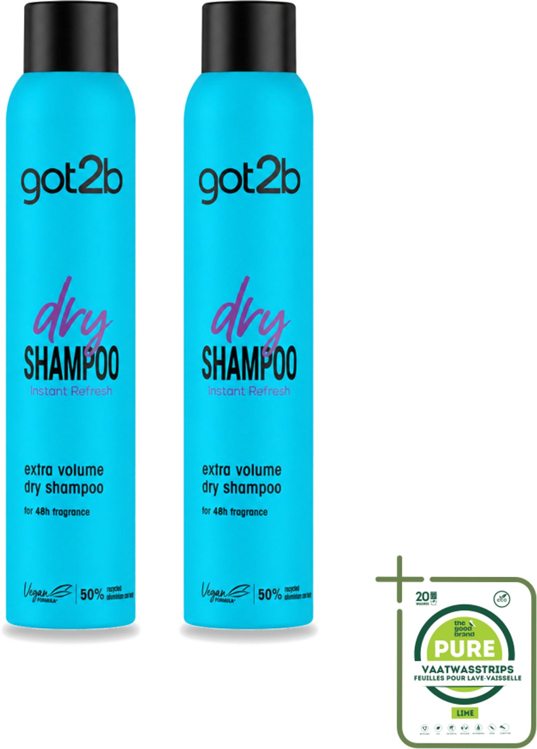 2 x Got2B - Droogshampoo - Fresh & Fabulous Volume - 200 ml - Grootverpakking - Vaatwasstrips - Droogshampoo - Fris Haar - Volume - Haarkleur - Haartypen