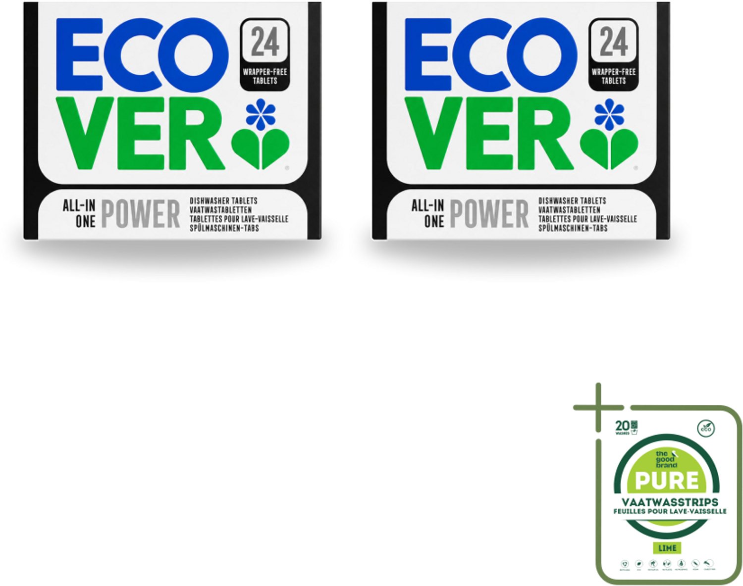 2 x Ecover - Vaatwastabletten All-in-One Power - 24 Tabs - Grootverpakking - Vaatwastabletten - Schoonmaken - Milieuvriendelijk - Glansspoelmiddel - Zout