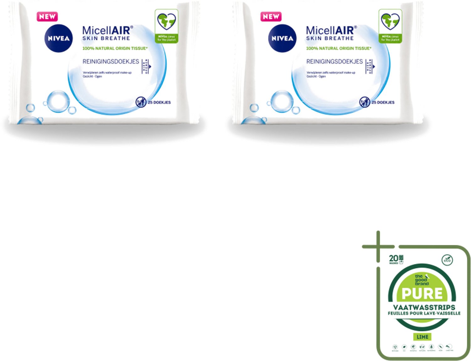 2 x NIVEA - Reinigingsdoekjes - 3-in-1 Micellaire Doekjes - Verwijdert Waterbestendige Make-up - 25 Doekjes - Grootverpakking - Vaatwasstrips - Reinigingsdoekjes - Huidverzorging - Make-up Verwijderen - Vitamine E - Micellair Technologie