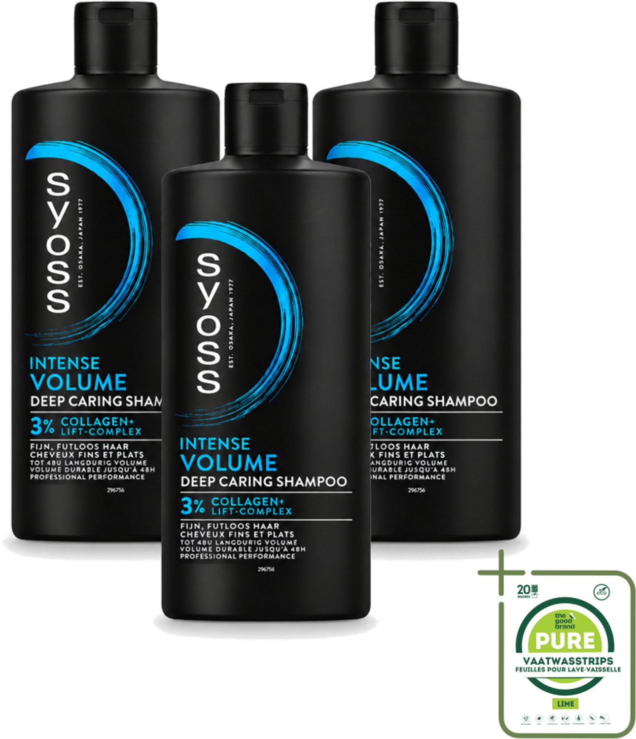 3 x SYOSS - Volume 440 ml - Shampoo - Voor Volumeboost - 440ml - Grootverpakking - Vaatwasstrips - Volume Shampoo - Volume Boost - Fijn Haar - Futloos Haar - Natuurlijk Volume