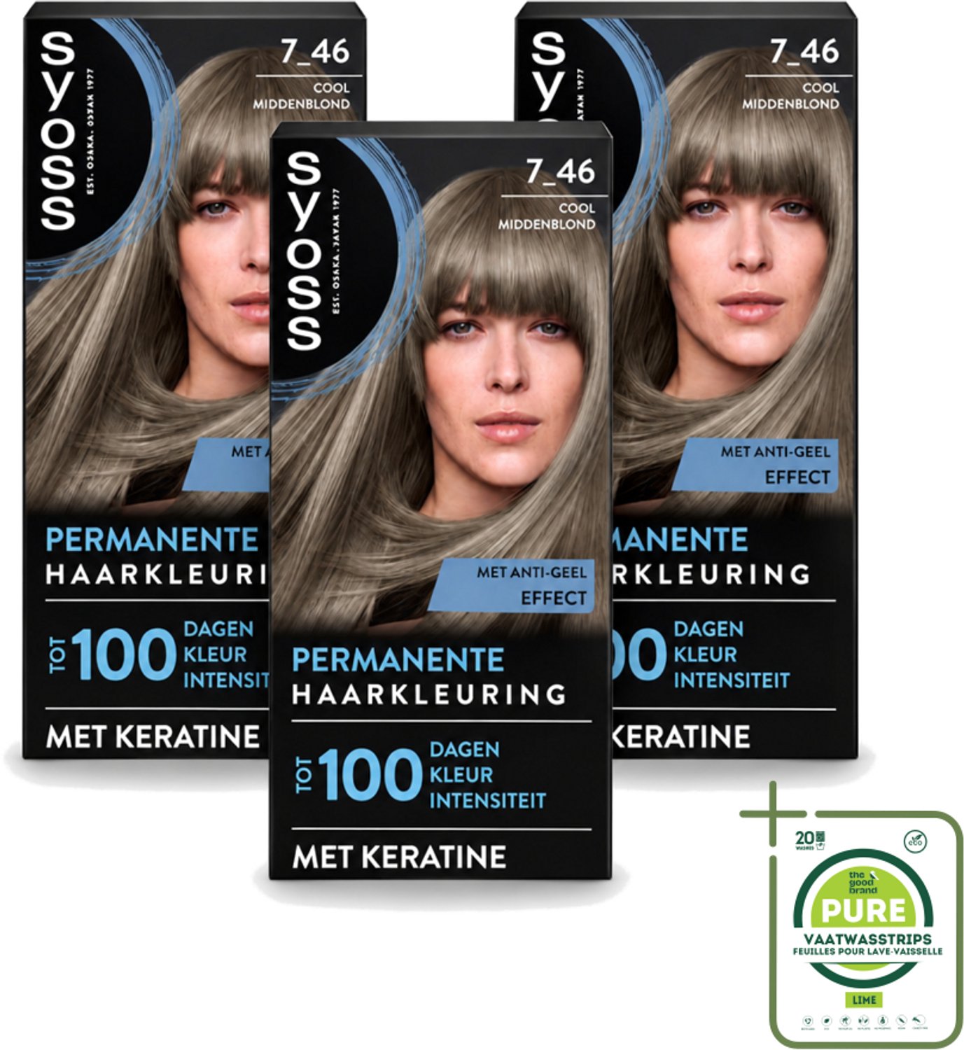 3 x SYOSS - Coloration 7-46 Cool Middenblond - Haarverf - Grijsdekking - Vermindert Haarbreuk - Grootverpakking - Vaatwasstrips - Haarkleur - Permanente Haarkleur - Grijsdekking - Keratine - Haarkleur Krachtig