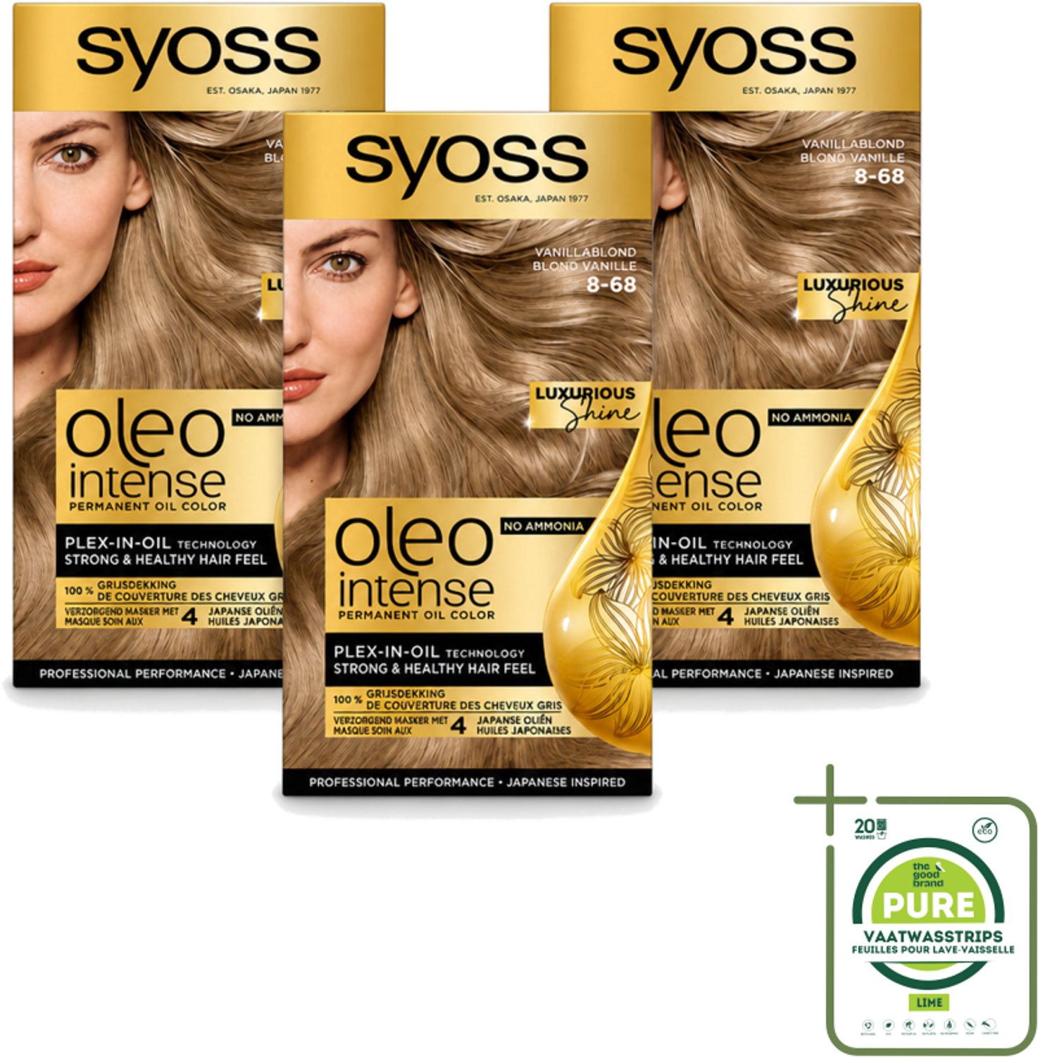 3 x SYOSS - Oleo Intense 8-68 Vanillablond - Haarverf - Zonder Ammoniak - Grijsdekking - Langdurige Kleur - Grootverpakking - Vaatwasstrips - Haarverf - Haarkleur - Grijsdekking - Haarverzorging - Haarverf Zonder Ammoniak