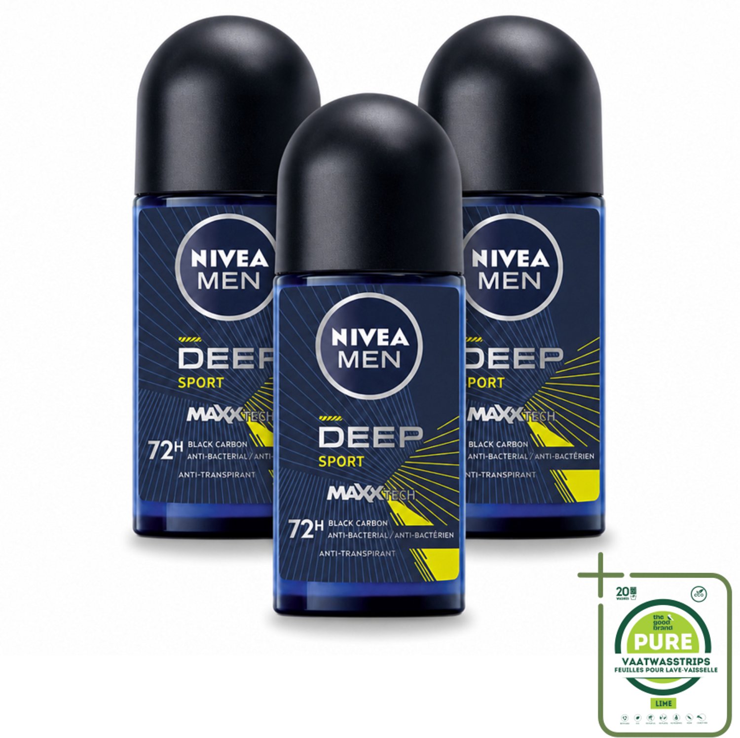 3 x NIVEA MEN - Deodorant Roller - Deep Sport - 50 ml - Grootverpakking - Anti-transpirant - Zweetbestendig - Geurbestendig - Sport Deodorant - Citrusgeur