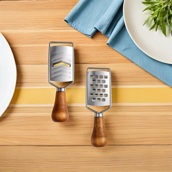 6 Stuks Delige Rvs Kaasrasp met Houten Handvat Mini Groentesnijder Bakrasp Zester Compact Ergonomisch voor Kaas Gember Knoflook Groenten Chocolade — afbeelding 3