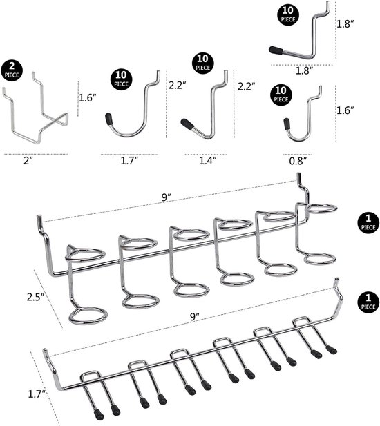 140 Stuks Metalen Pegboard Haken Organizer Assortiment Kit, 15 Stijlen met 60 Peg Sloten Haken Bakken Gereedschapsrek, Geschikt voor 1/8 1/4 Inch Pegboards voor Garage Werkplaats (140Pcs) — afbeelding 4