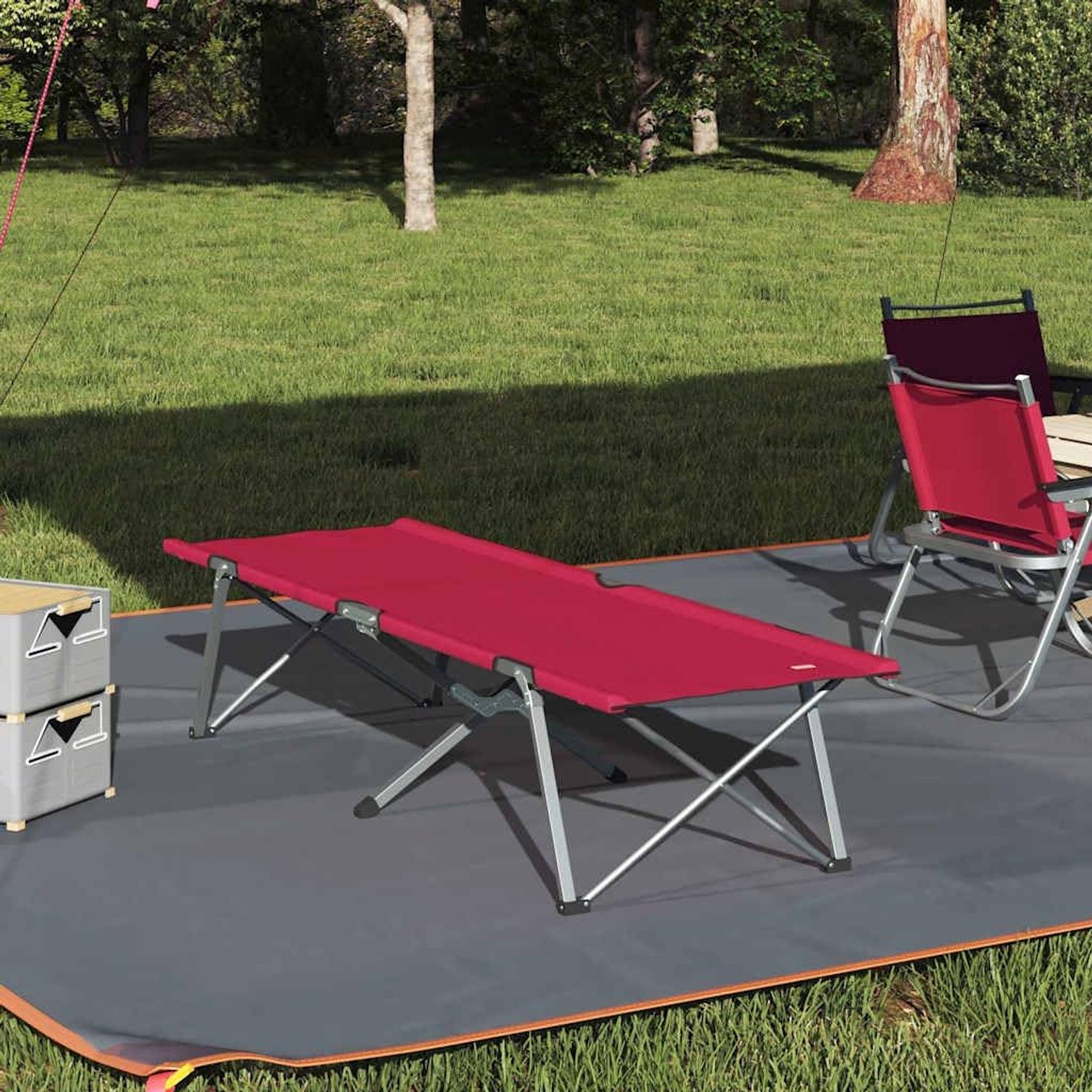 Campingbed, inklapbaar, 194 x 62,5 x 42,5 cm, rood, stabiel veldbed voor camping, tuin en outdoor, logeerbed, klapbed met stalen frame en robuust Oxford-weefsel
