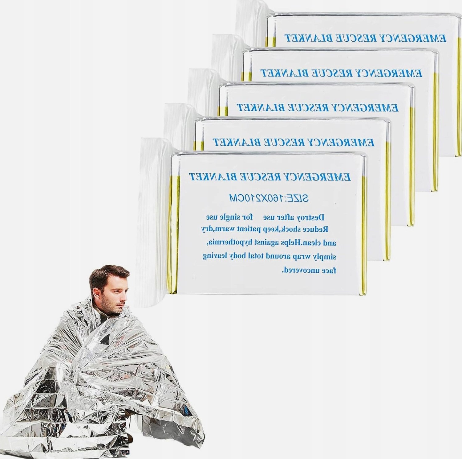 5x Nooddeken Survival 160x210cm Thermisch Waterdicht Winddicht