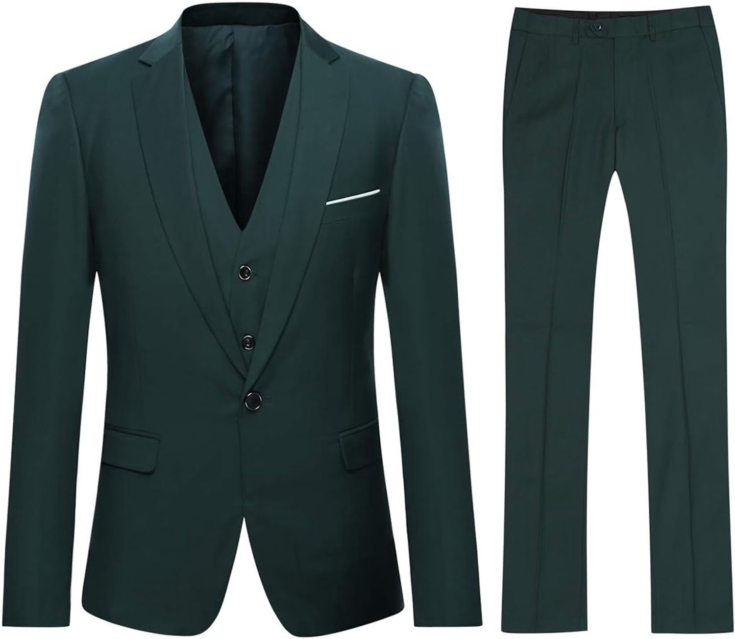 Sliktaa formeel 3-delig herenpak met één knop, ingekerfde revers, voor zakelijk gebruik of als bruiloftskostuum bestaand uit een blazer, broek en vest