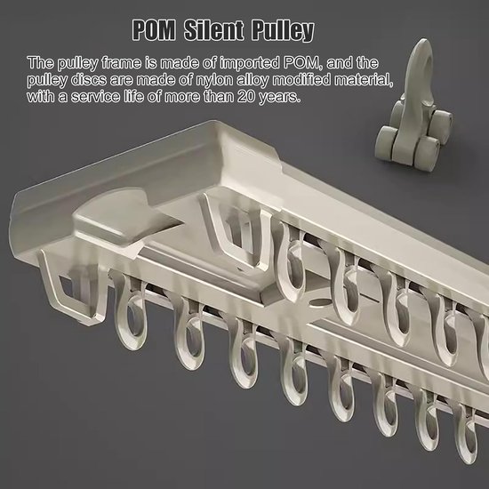 Double ain Track System - Wand-/plafondmontage 2-8 m lengte Siamese kamerverdeler, rechte stang met fittingen, extra breed 10,6 cm glad glijdend ontwerp — afbeelding 5