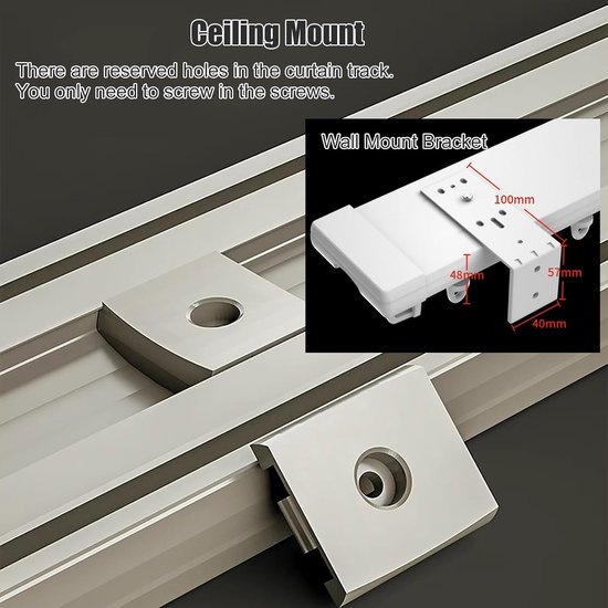 Double ain Track System - Wand-/plafondmontage 2-8 m lengte Siamese kamerverdeler, rechte stang met fittingen, extra breed 10,6 cm glad glijdend ontwerp — afbeelding 2