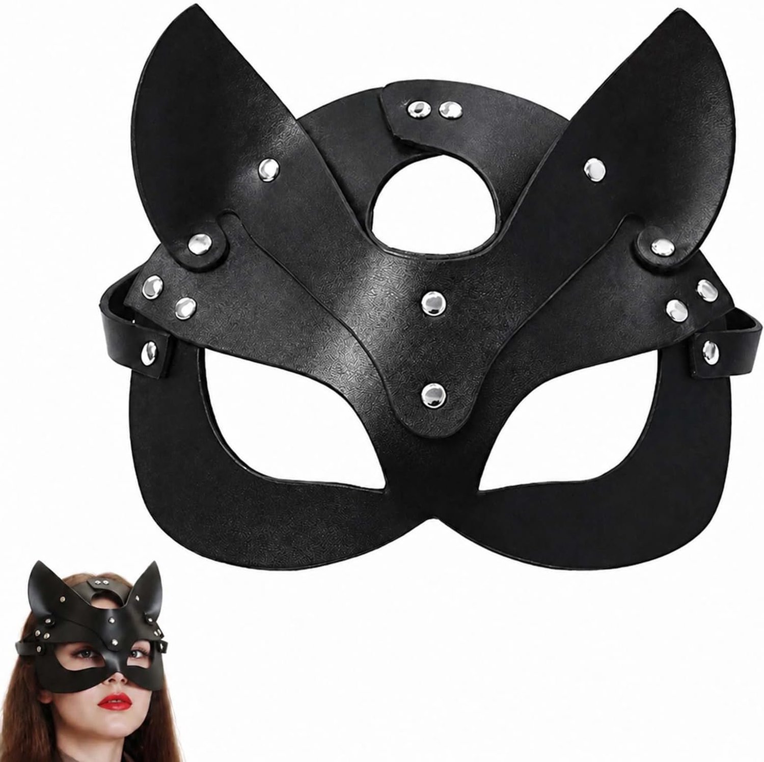 Catwoman-masker, sexy kattenmasker voor dames, kattenmasker, cosplay, zwart, PU-leer, maskerade, halfmasker voor Halloween, cosplay