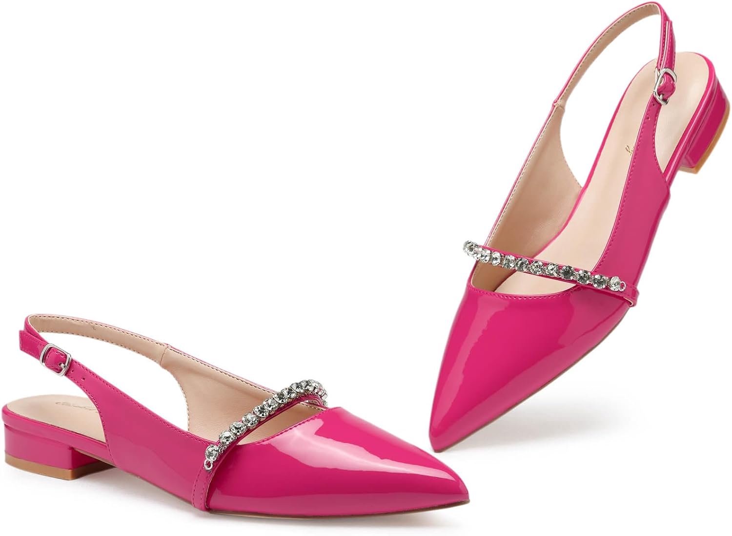 Zhabtuc Lakleer platte schoenen voor dames, aangenaam om te dragen, versierd met strass-steentjes, 2 cm lage hak, veterschoenen met enkelriem voor een casual look