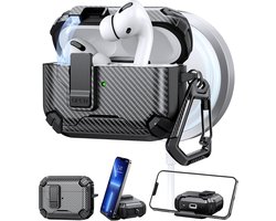 Adhiper Hoes voor AirPods Pro 2 (2023/2022/2019), Beschermhoes Cover voor AirPods Pro 2e/1e Generatie (USB-C/Lightning), Schokbestendige TPU + PC Case met Karabijnhaak, Zwart