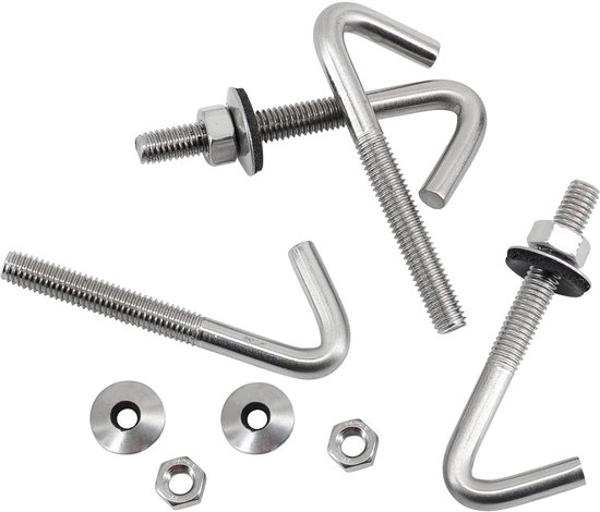 (10 stuks) M6 x 140 mm dakanker, betonanker, schroeven, J-haken, 304 roestvrij staal, wandhaak, lange schacht, haak met zeskantmoer, sluitring — afbeelding 5
