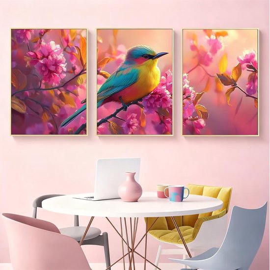 3 stuks moderne afbeeldingen bloemenprint op canvas met lijst, vogelmoderne afbeelding woonkamer poster, foto voor slaapkamer, woonkamer, keuken, eetkamer, bar decoratie, cadeaus voor dames, 45 x 70 — afbeelding 5
