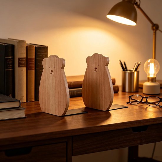 2 Stuks Delige Houten Boekensteunen Antislip -organizer voor Kantoor Thuis Duurzame Massief Houten Boekensteunen voor Ordentelijke Boekenplanken — afbeelding 3