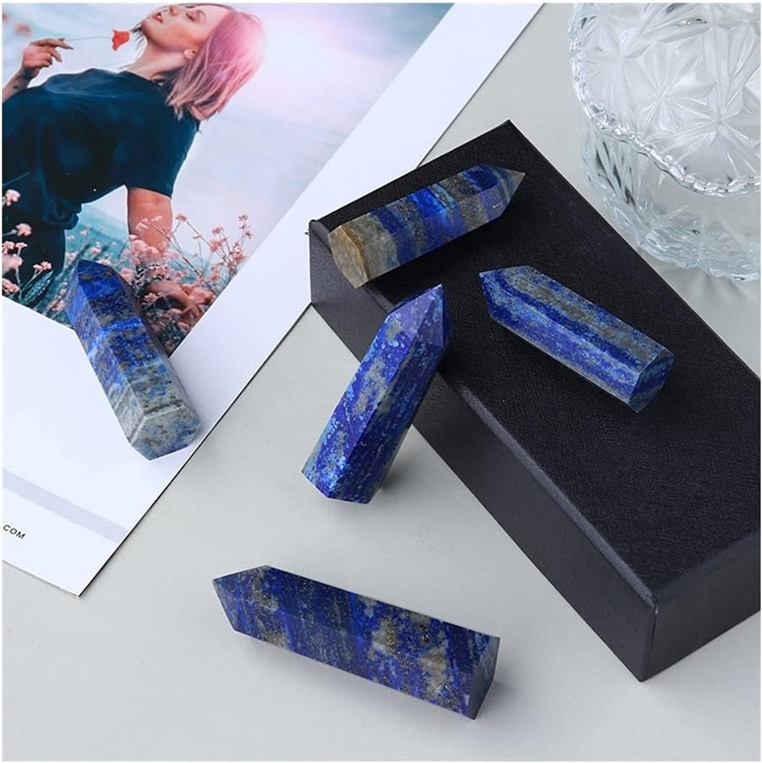 Gezondheid en huishouden Natural Quartz Column Lapis Lazuli Crystal Point Therapeutic Stone Energy Wand Woondecoratie (Color : Lapis Lazuli, Size : 7-8cm)