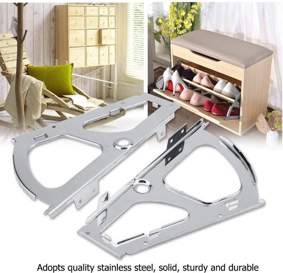 2 stuks scharnieren voor schoenen van roestvrij staal, schoenenstandaard, opbergschoenen, ladescharnieren, reserveonderdelen, turing-frame (1 laag). — afbeelding 3