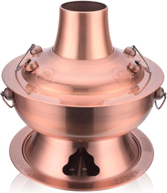 Vintage Shabu-Pot, Houtskool-Hotpot, Roestvrijstalen Shabu-Pot, Kookgerei Voor Buiten, 34 Cm Gouden Soeppan Voor Thuis-Hotpot, Chinese Houtskoolkachel, Perfect Voor Fam,A-32cm — afbeelding 2