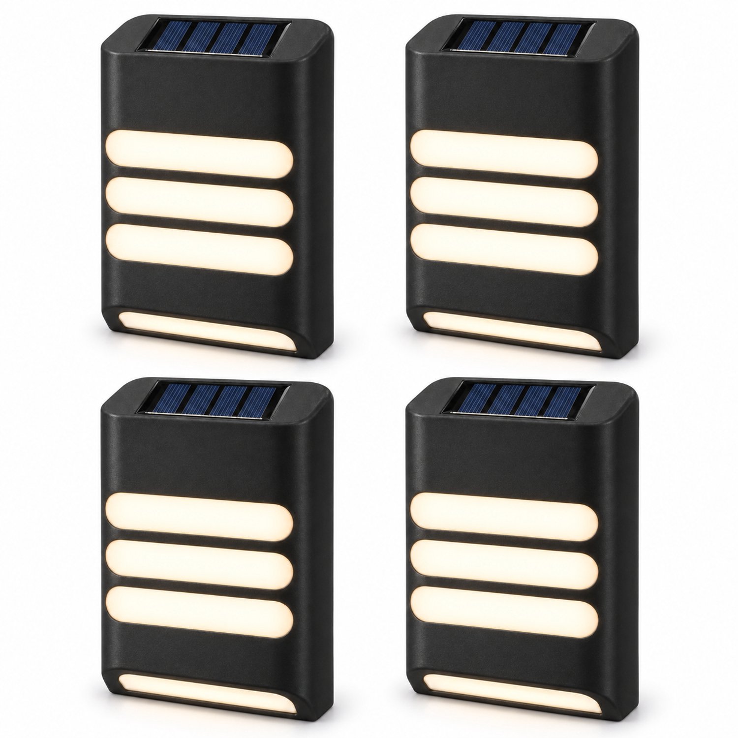 Solar Wandlamp Rechthoek - Warmwit - Set van 4 - Inclusief Montagesets