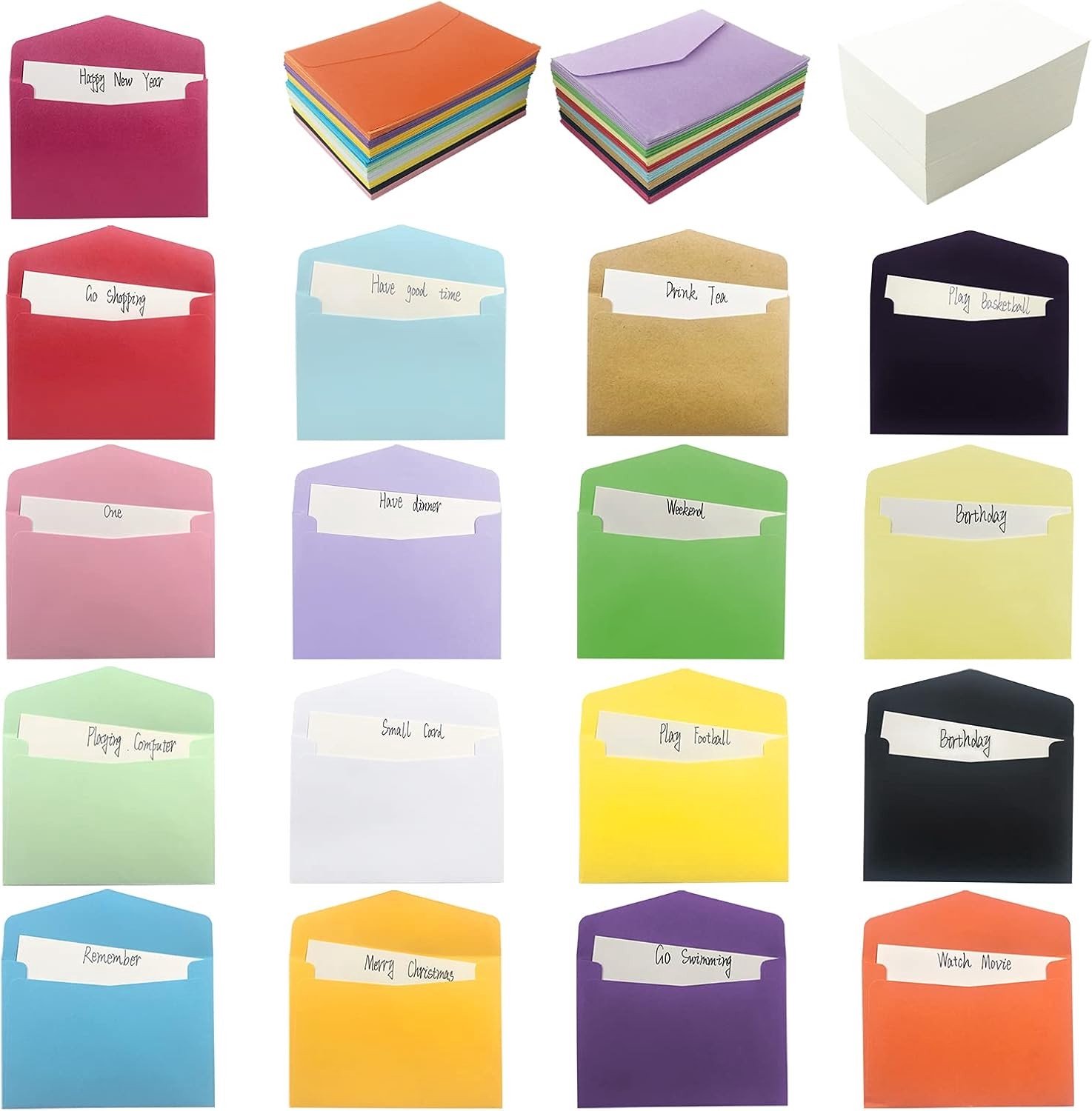 Kleine Lege Notitiekaarten met Kleurrijke Enveloppen - Mini Set - 4 x 2,7 inch - Karton - Voor Cadeaus en DIY