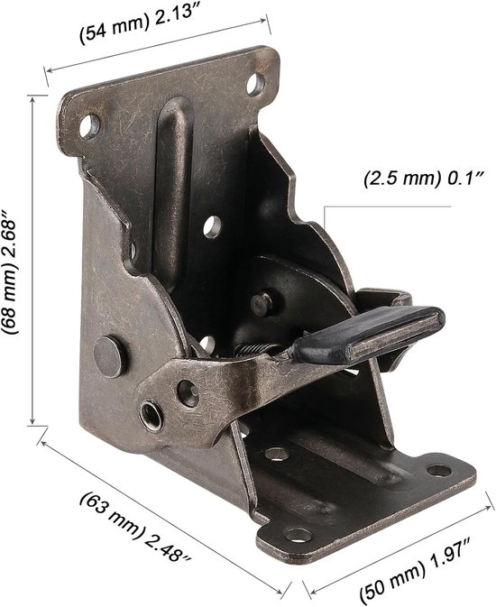 8-delige Vouwbare Steunbeugel 68 x 63 x 50 mm, 0-90 Graden Vouwscharnier, Zelfvergrendelende Scharnieren met Schroeven voor DIY Vouwtafel en Meubelondersteuning — afbeelding 5