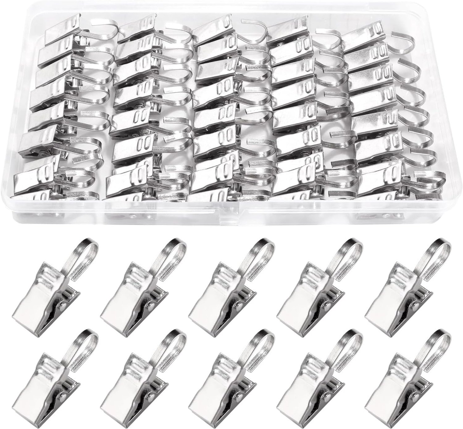 50 Stuks Gordijnclips met Haken, RVS Clips voor Foto's, Kunst en Wanddecoratie, Zilver
