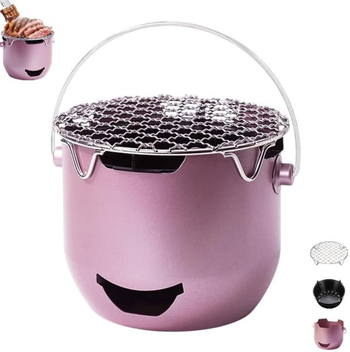 Draagbare houtskoolgrill - Mini houtskoolgrill van roestvrij staal - Paars - Kleine buitengrill - Mini houtskoolgrill - 2 inch - Paars
