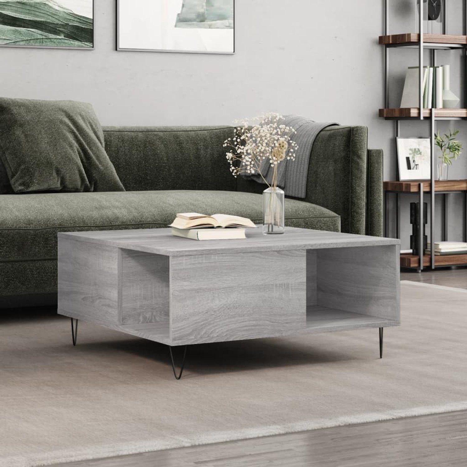 Coffe Salontafel voor in de woonkamer, woonkamer, salontafel, grijs, sonoma, 80 x 80 x 36,5 cm, houtmateriaal voor keuken, woonkamer, slaapkamer, balkon