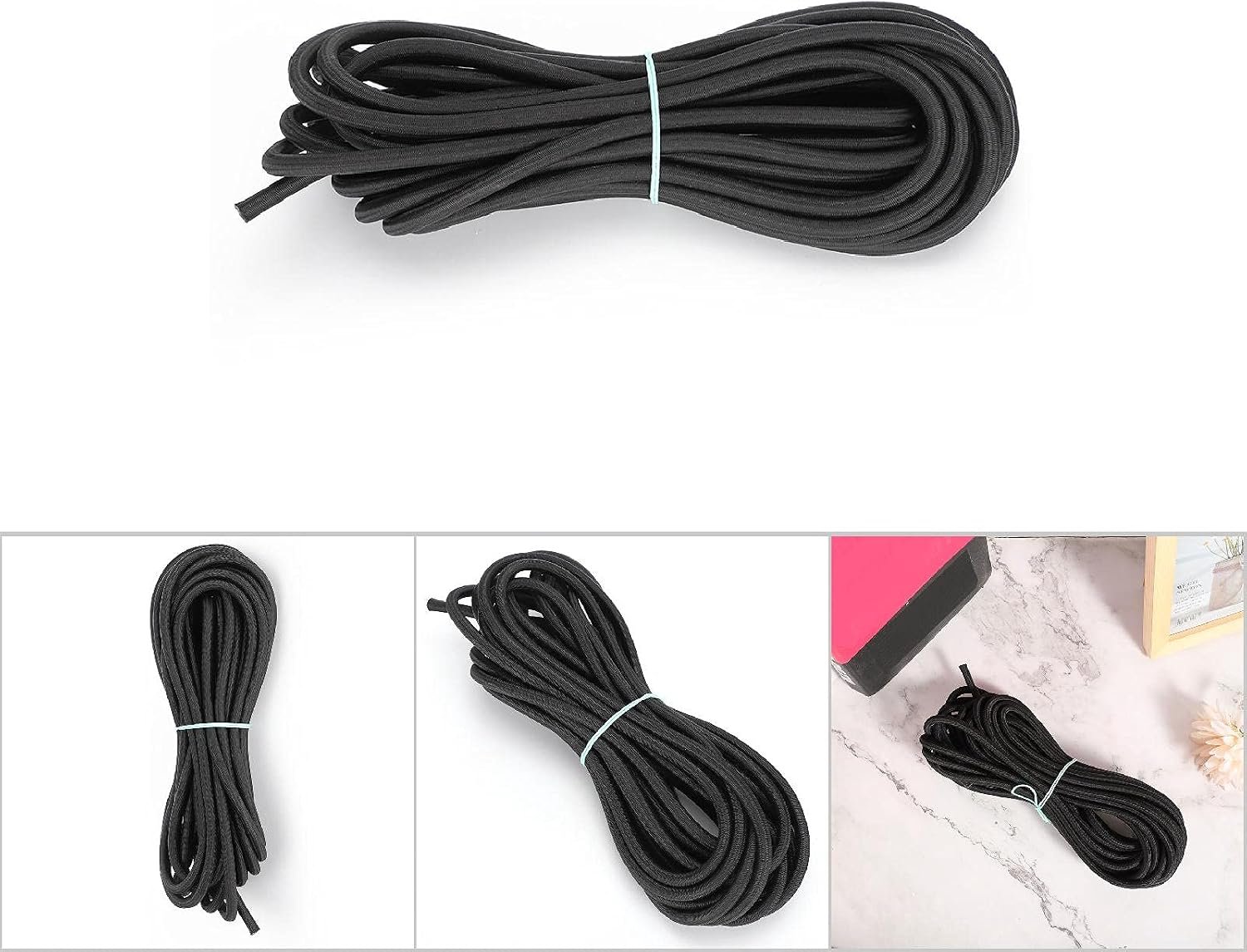 Chrees 7mm Sterk Elastisch Rond Elastisch Touw Koord voor DIY Zwarte Kleding Accessoires, Lange 32.8ft Touw voor Broek Taille Riem, Gemaakt van Polyester Materiaal