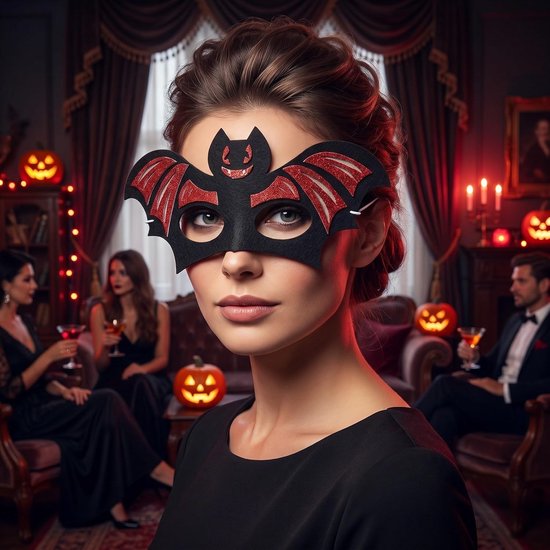 5 Stuks Delige Halloween Cosplay Half Gezicht Masker met Verstelbare Strap Lichtgewicht Polyester Spookachtig Skelet Vleermuis Thema voor Griezelige Feestelijke Masquerade Kostuum — afbeelding 2