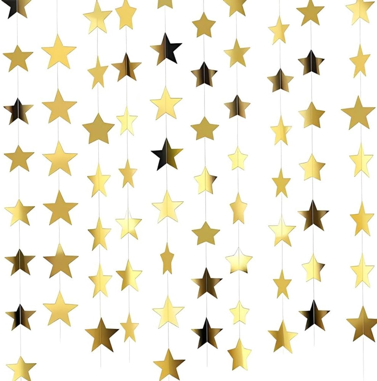 130 voet gouden ster slinger, glanzende ster decoraties, reflecterende ster bunting, 6 inch diameter hangende sterren - ShopVlot