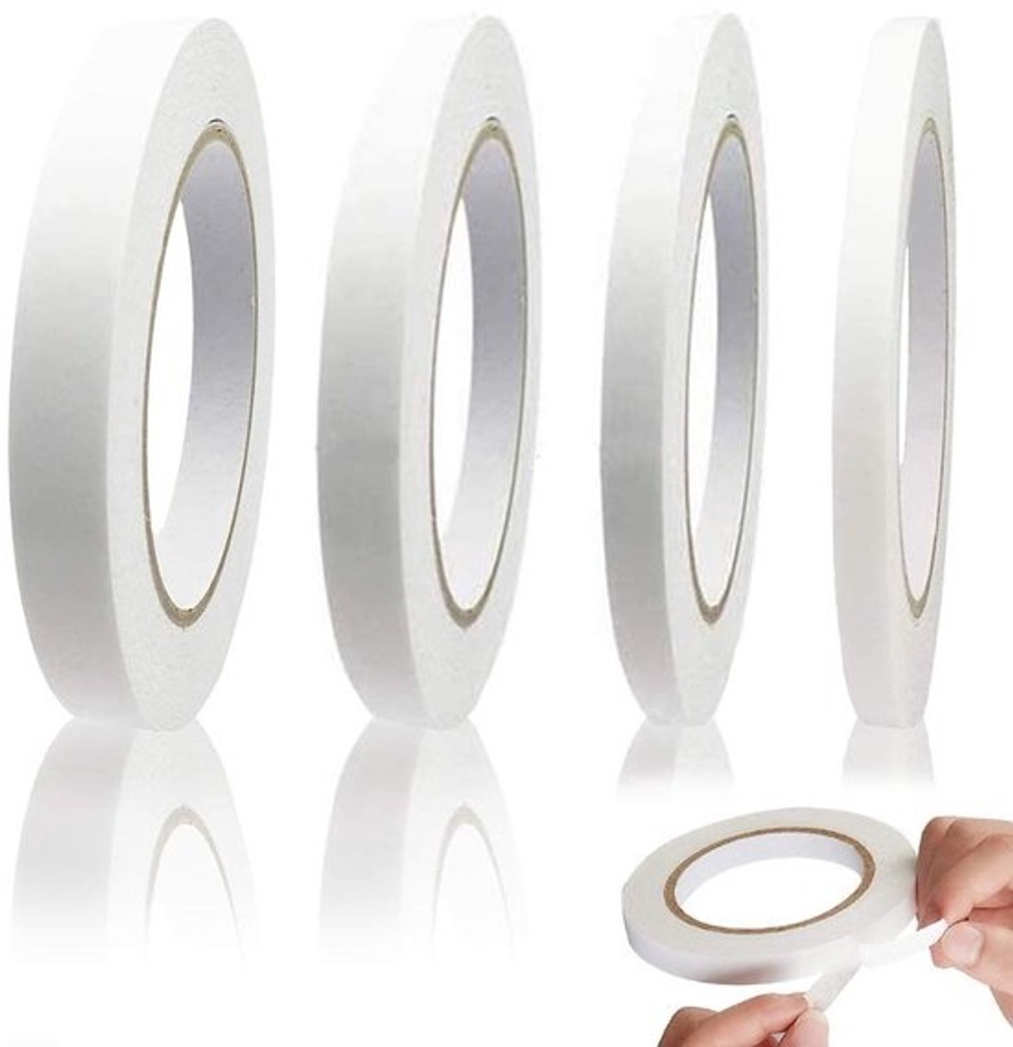 Set van 4 rollen sterk dubbelzijdig plakband - Verschillende breedtes (8/12/18/24mm) - Voor hobby's en kantoor