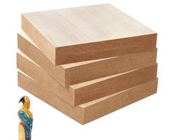 Houtsnijhout - 4 lindehouten blokken - 15 x 15 x 2,5 cm - onbehandeld