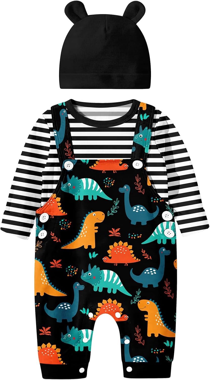 SFreeBo Babykleding voor jongens, 3 stuks, winterkleding, outfit, set met lange mouwen, katoen, gestreept, pasgeborenen, babykleding voor jongens van 3-18 maanden