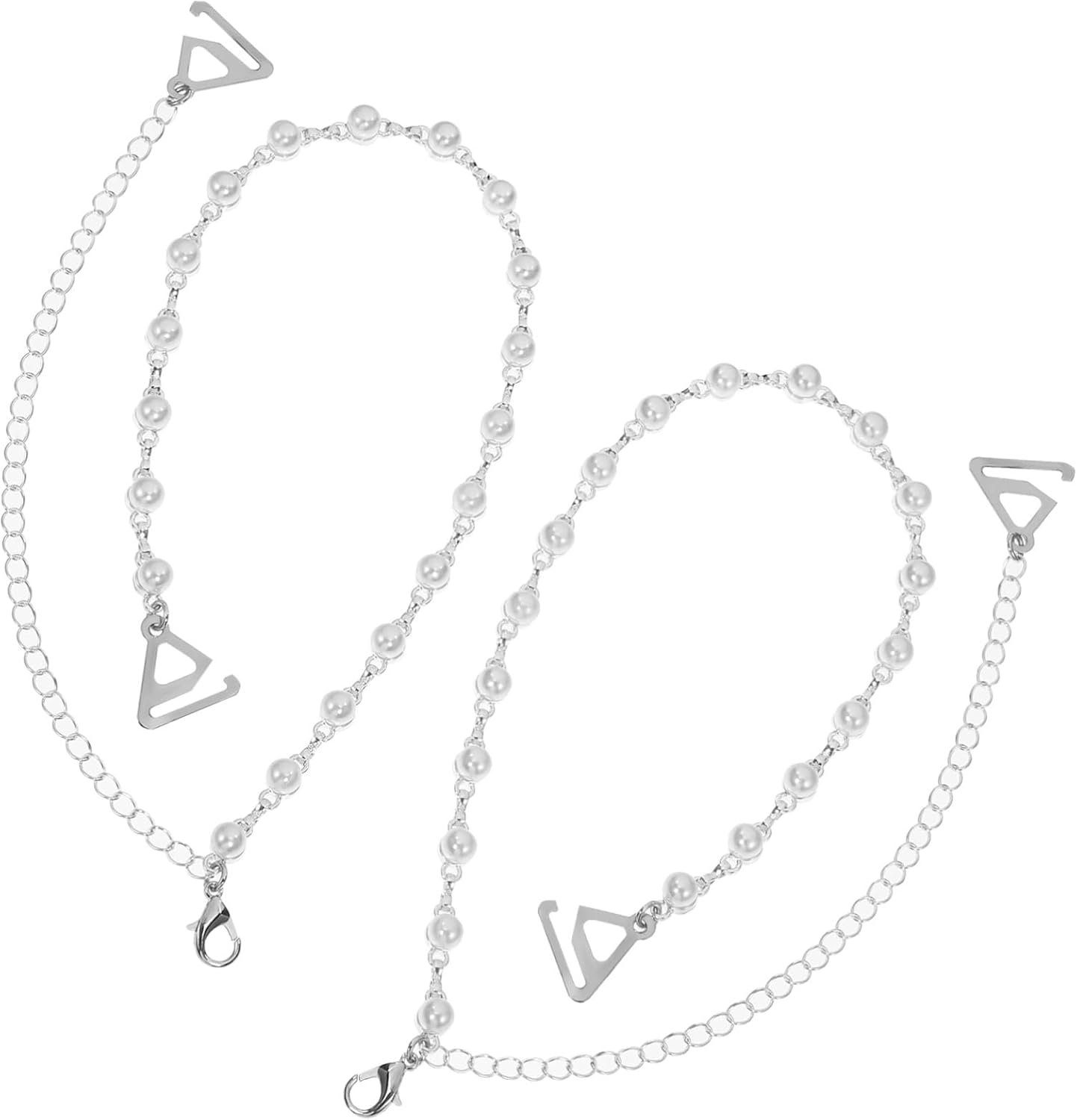 1paar Vrouwen Ondergoed Schouderbanden Met Parels Legering Verstelbare Antislip Decoratieve Bandjes Voor Jurken Voor Schouderloze Outfits