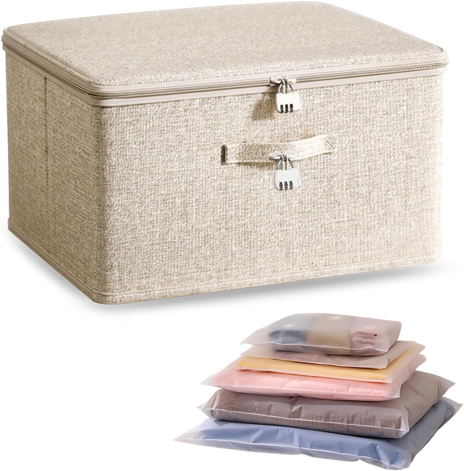 Opvouwbare Opbergdoos met 4 Ritscompartimenten, Ideaal voor Kleding, Speelgoed en Boeken, 40 x 30 x 21 cm, Beige