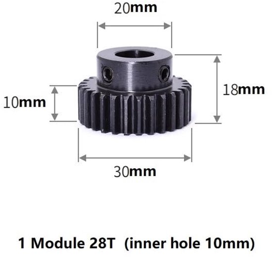 2 stuks 1 module 26T/28T/30T/32T/33T/35T/36T/38T rechte tandwielen 45# stalen CNC transmissiemotor baas tandwiel 5mm/6/7/8/10/12mm voor CNC-apparatuur(28T inner hole 10mm) — afbeelding 5